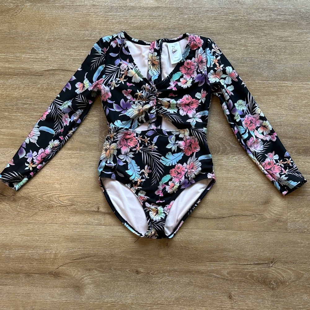 Floral Long Sleeve One-Piece Swimsuit - Black w/ Pink & Aqua Flowers Cat & Jack